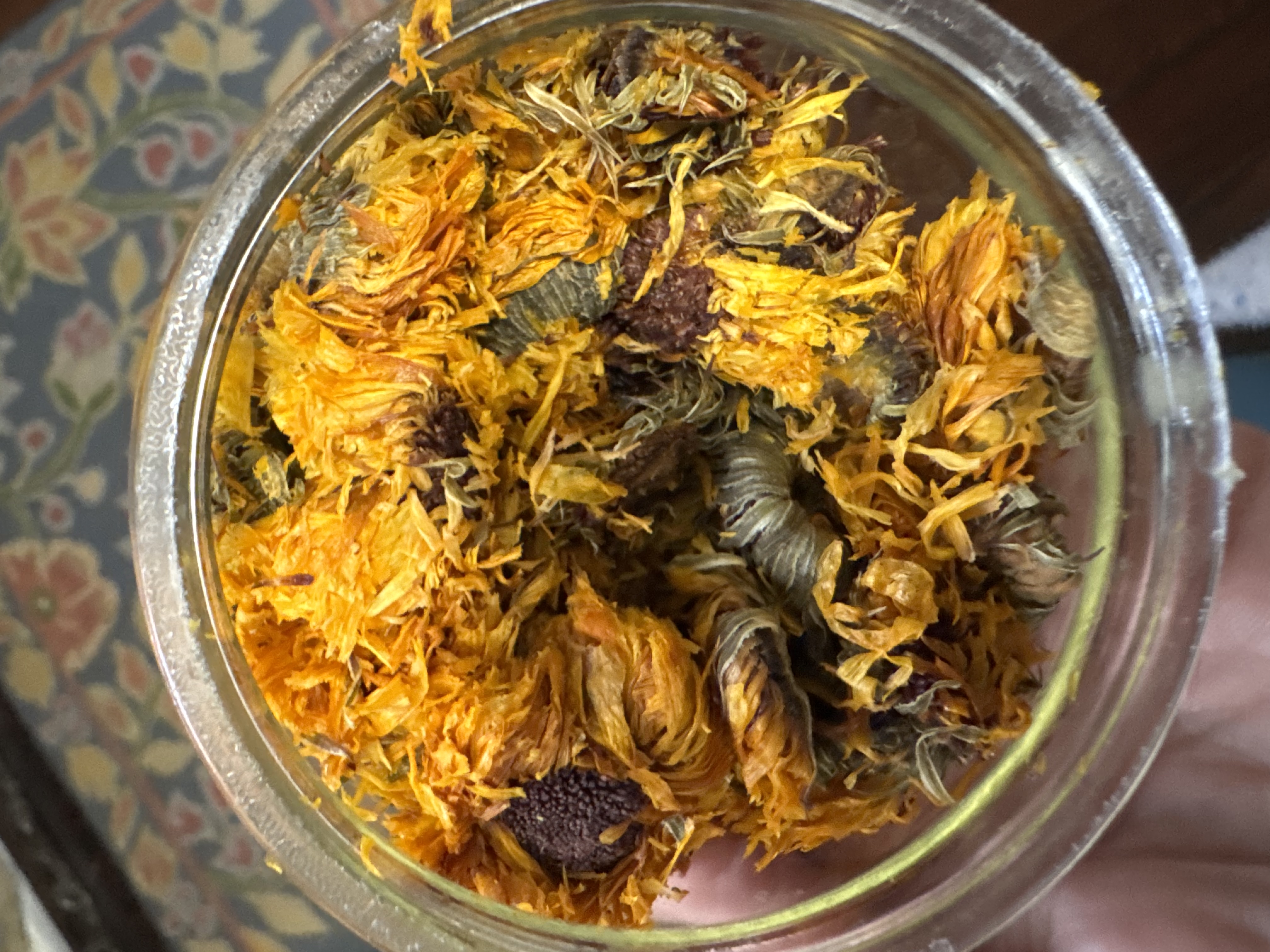 Herbal petals in a glass jar